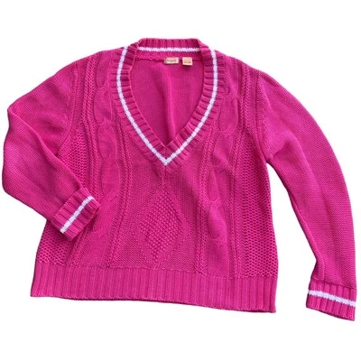 Suéter de Colección Northcrest Para Mujer Púrpura Grande Profundo Cuello en V Tejido con Cable  Foto 1 de 4