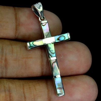 Colgante de plata de ley 925 octágono madreperla cruz natural joyería Foto 1 de 4