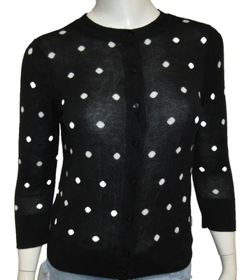 HALOGEN PETITE POLKA DOT BLACK CARDIGAN SWEATER WOMENS SIZE S - Image 1 of 3