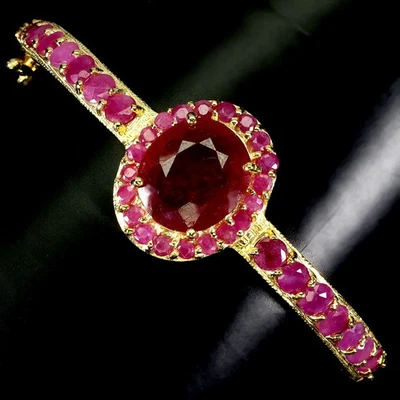 925 Sterling Silver Bangle Oval Ruby 14x12mm Natural Gemstone Jewelry 7inches - Image 1 of 4