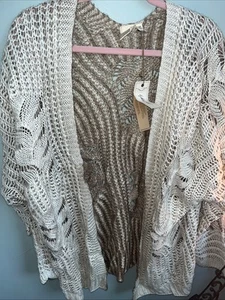Cardigan corvo bianco medio panna tessuto aperto maglia boho flyaway gabby nuovo con etichette 28 L - Foto 1 di 6
