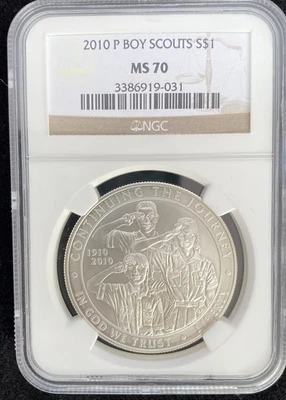 NGC MS-70 2010-P BOY SCOUTS OF AMERICA COMMEMORATIVE SILVER DOLLAR - Image 1 of 4