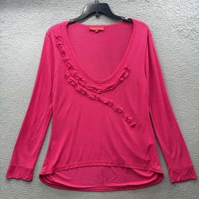 Blusa Top Christian Lacroix Rosa Viscosa Fluido Volantes Manga Larga Cuello Redondo XL Foto 1 de 4