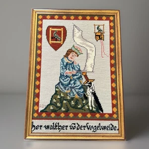 VTG Framed Needlepoint Walther von der Vogelweide 20 x 14” - Picture 1 of 15