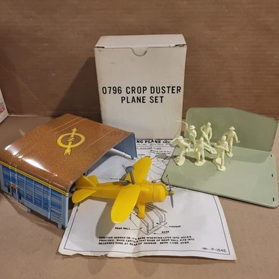 Vintage Marx Tin Litho Toy Crop Duster Airplane Hangar-0796 W/Original Box - Image 1 of 4