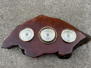 Gorgeous vintage Redwood Burl wood weather station approx. 10” tall 18“ wide - Picture 1 of 19