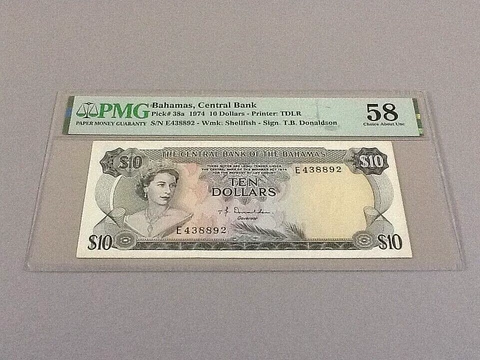 Bahamas 10 Dollars P-38a 1974  PMG 58 Cover