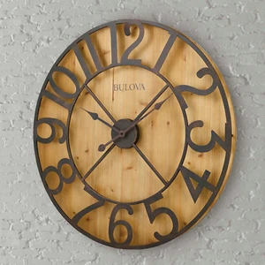 29" Oversized Farmhouse Decor Bulova Rustic Metal Wall Clock. Metal. Wood. - Picture 1 of 1