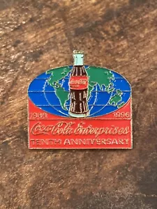 1986-1996 RARE Coca Cola Enterprises 10th Anniversary Pin Lapel Hat Vintage VHTF - Picture 1 of 6