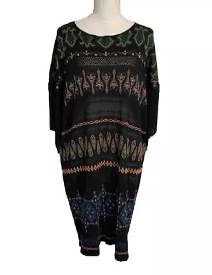 Rachel Zoe Black Blue Yellow Boho Crochet Fringe Tunic Dress NEW WITH FLAW Small - Image 1 of 4