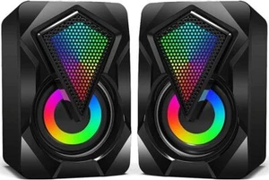 Stereo-2.0-Lautsprecher PC, Boxen mit USB-Stromversorgung, RGB LED Licht, 6 Watt - Bild 1 von 8