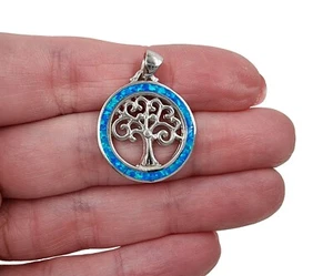Blauer Opal Baum des Lebens Anhänger Schutz Charm 925 Sterlingsilber Schmuck Geschenk - Bild 1 von 4