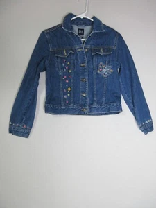 Gap Girls Floral Embroidered Button-Up Jacket Long Sleeve Collared Size XL Blue - Picture 1 of 7