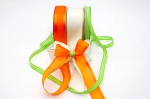 1.5" & 3/4"x25YD+ 3/8"20YD Stunning Orange stripes Ribbon for Fall and Summer - Picture 1 of 4