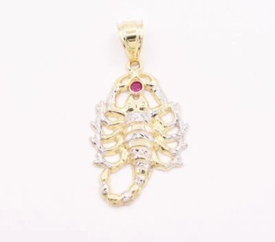 1 1/2" Scorpio Insect Animal Ruby Diamond Cut Pendant Real 10K Yellow White Gold - Image 1 of 4