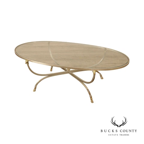 Directoire Neoclassical Vintage Brushed Steel, Brass, and Glass Top Coffee Table Cover