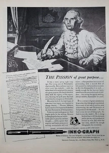 PRINT AD Inkograph Pens 1943 Thomas Jefferson Buy War Bonds NY 10.5x13 - Imagen 1 de 1