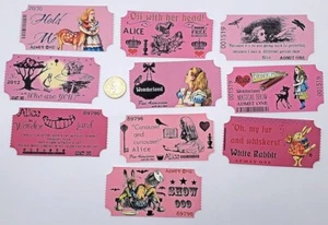 10-Alice In Wonderland-Handmade-Tea Party-Fussy Cut-Linen Cardstock-Tickets - Picture 1 of 1
