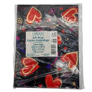 VTG Carlton Cards Valentine Love Gift Wrap Anniversary Hearts Unisex 1 Pkg NOS - Picture 1 of 3