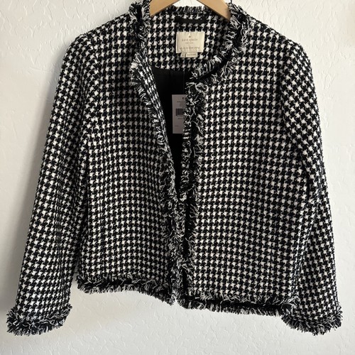 Giacca in tweed Kate Spade New York Houndstooth nuova con etichette taglia 8