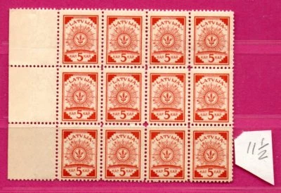 LATVIA LETTLAND 5 KOPEKS BLOCK OF 12 STAMPS Sc 76 ARMS MNH 965 - Image 1 of 2