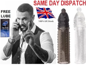 Reusable Penis Sleeve Extender Enlarger Ejaculation Aid Condom Sex Toys for Men - Picture 1 of 14