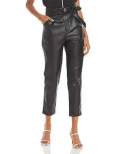Lucy Paris Faux Leather Paperbag-Waist Pants Womens XS Black Pleated Zip Closure - Picture 1 of 14