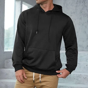 Mens Long Sleeves Drawstring Plain Fleece Hooded Sweatshirt Classic Pullover Top - Picture 1 of 36