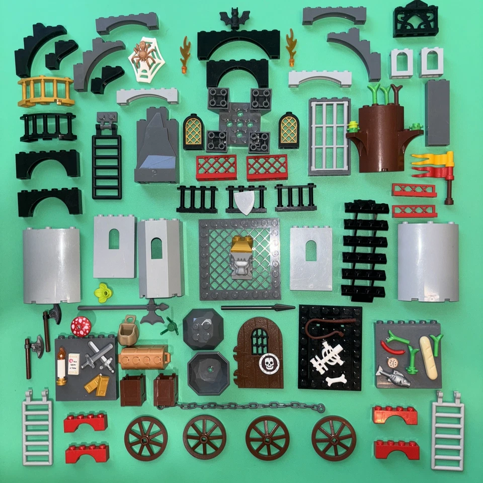 LEGO Castle Parts Lot Gray Black Pieces Turret Wall Window Flags Weapons MOC 33 - Image 1 of 4