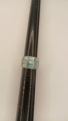 Anillo modernista de mosaico con incrustaciones de madreperla azul de plata esterlina talla 5,75 Foto 1 de 4