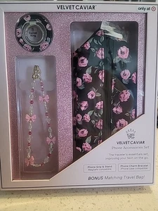 NIB VELVET CAVIAR Phone Accessories Set Grip/Stand/Bracelet - Pink Rose Floral - Photo 1 sur 2