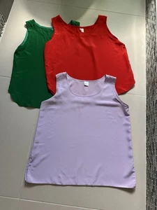 Three Silk Camisole Type Tops, Size 14. Lilac, Green & Red - Picture 1 of 12