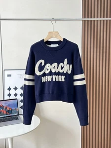 NUEVO CON ETIQUETAS COACH Mujer Suéter de Lana Azul Marino Oscuro Signature Sudaderas con Capucha - Imagen 1 de 10
