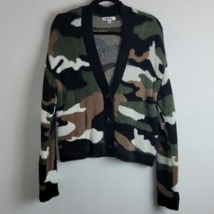  BB Dakota Camo fuzzy cardigan sweater Green Sz M - Picture 1 of 7
