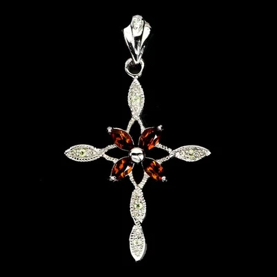 Colgante de plata de ley 925 marquesa citrino peridoto piedras preciosas cruz joyería Foto 1 de 4