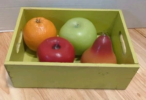 Vtg Large Fruit Shaped Candles Lot 4 Pear Apples Orange Realistic W/ Wooden Box - Picture 1 of 15