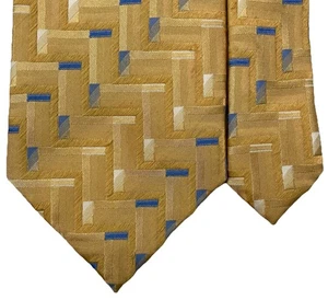 Cravatta uomo Ferucci fatta a mano jacquard seta 3,75x58” oro/giallo/blu geometrica usata in ottime condizioni - Foto 1 di 9