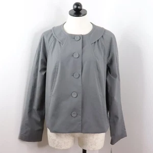New Liz Claiborne Women's L Gray Canvas Babydoll Smock Button-Up Lined Jacket - Picture 1 of 9