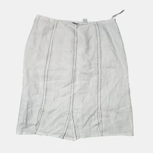 Carole Little Linen Pencil Skirt Contrast Stitch 10 White Minimalist Clean Girl - Picture 1 of 9