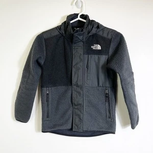 The North Face Mixed Media Full Zip Fleece Jacket Black Gray Boys 7/8 - Picture 1 of 2