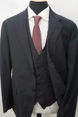 Sartoria Partenopea Navy Blue S140s Wool 3 Pc Suit Jacket Pants Vest 44R NEW - Image 1 of 4