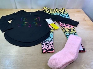 New Girl's SO PJ Set Cat Face & Animal Print Pants Size 4–CUTE!!* - Picture 1 of 3