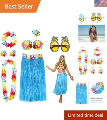 Kit Completo de Disfraz de Falda Hula de 8 Piezas con Accesorios para Fiestas Tropicales Foto 1 de 4