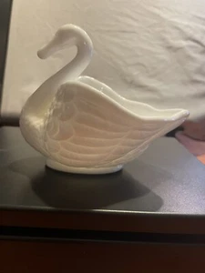 Fenton Imperial glass swan milk glass dish- trinket candy dish  - Picture 1 of 7