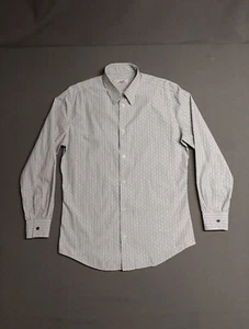 Hermes Dress Shirt Mens 39 15.5 Grey All Over Embroidery Horse Snap Collar EUC - Picture 1 of 14