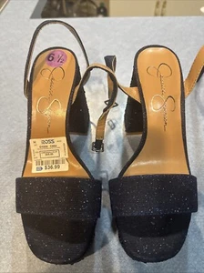 Jessica Simpson Lorinna Sparkle Platform Heels, 0pen Toe Ankle Strap Size 6.5 - Picture 1 of 1
