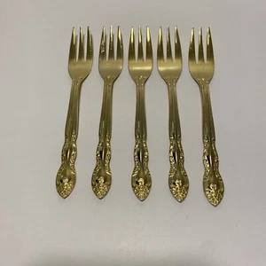 5er Set EPSS Japan Gold Cocktail Gabeln 5,5’ Vintage Blumenmuster - Bild 1 von 9