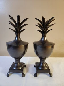 Juego De Colección De 2 Jarrón Urna De Piña Estilo Hollywood Regency Gatco Latón Oscuro Sólido - Imagen 1 de 7