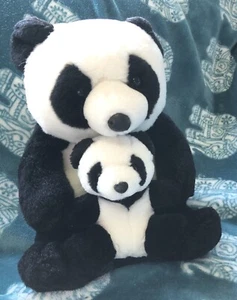 MOTHER & BABY PANDA CUDDLY SOFT TOY COMFORTER TEDDY BEAR - Picture 1 of 4