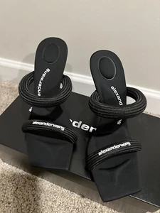 Alexander Wang Julie Padded Nylon Heels Logo Tubular Webbing Black Size 38 - Picture 1 of 8